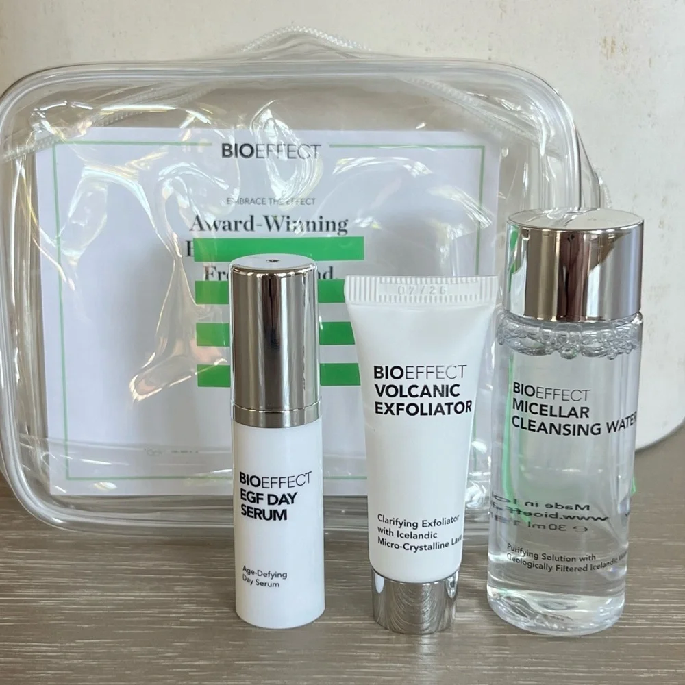 BIOEFFECT Flawless Radiance Trio Serum, Exfoliator, Cleansing Water Travel Size